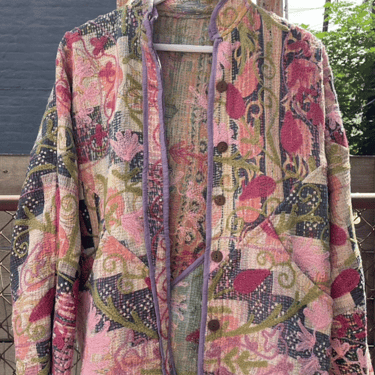 Ladhiya quilted patchwork jacket, floral/watercolor