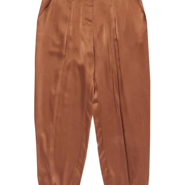 Intermix - Bronze Silk Satin Jogger-Style Pleated Trousers Sz 0