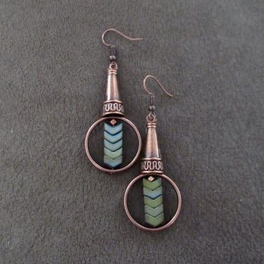 Copper and teal arrow geometric earrings 