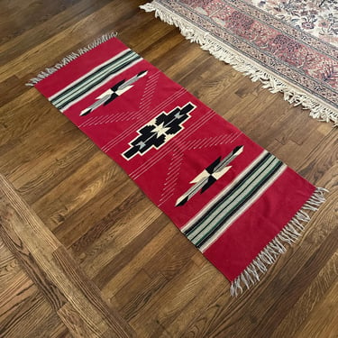 Vintage Southwestern Rug/Wall Hanging - Table Runner -  Saddle Blanket - Wool - 60 x 23 