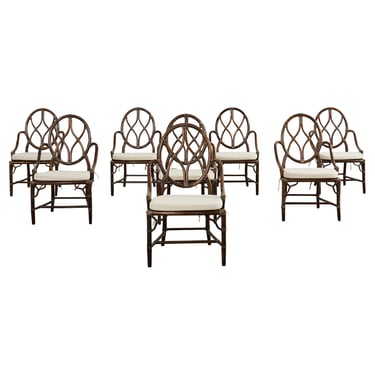 Set of Eight McGuire Organic Modern Rattan Cane Dining Armchairs