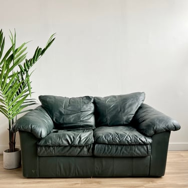 Vintage 90s Forest Green Leather Sofa