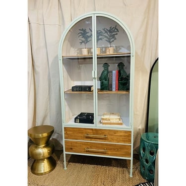 Wooden Curio Cabinet with Brass Accents