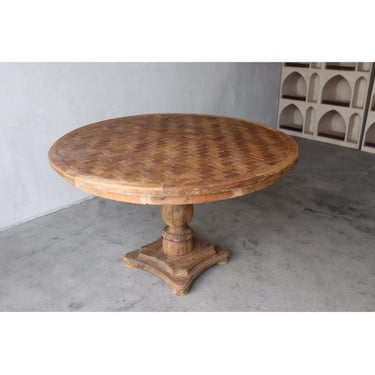 Antique Parquet Wood Pedestal Dining Center Table 