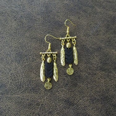 Chandelier earrings, black and gold earrings 