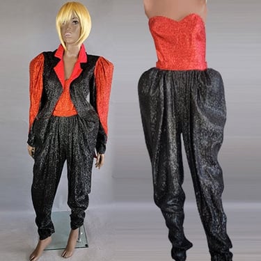 1980s Eyelash Lamé  Jumpsuit / Disco Jumpsuit / Studio 54 Jumpsuit - Size Small 