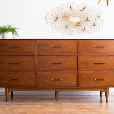 Vintage Mid-Century Walnut 9-Drawer Lowboy Dresser by Ramseur 