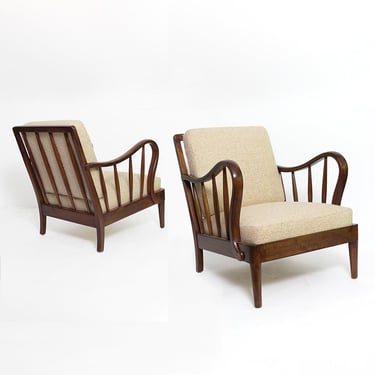 Pair of Swedish lounge chairs made of stained elm wood circa 1940’s