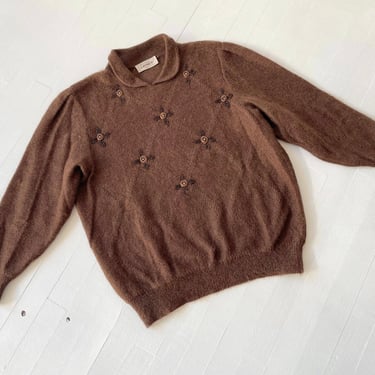 Vintage Beaded Brown Mohair Sweater 