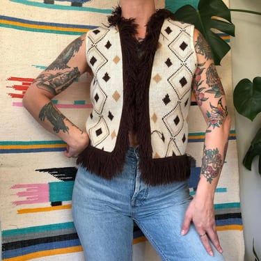 Vintage 70's acrylic fringe sweater vest / 1970's cowgirl sweater vest / Small Medium by Ru