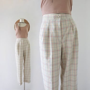 high waist plaid trousers - 25.5 - vintage 90s y2k womens high waist pastel rainbow size XS extra small womens pants 