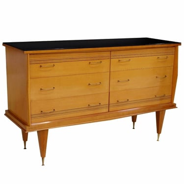 French Mid-Century Modern Lacquered Wood Chest of Drawers Commode Credenza 