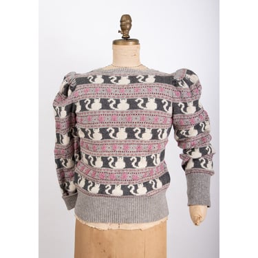 Vintage 1980s Susan Bristol Moussie wool novelty knit cat lady sweater / M 
