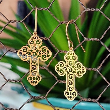 Gold Plated Cross Earrings~Delicate Dangle Earrings~Gifts for Her 