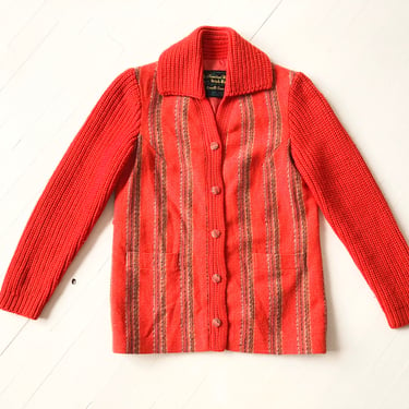1970s Red Striped Wool Cardigan / Jacket 