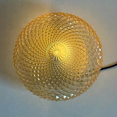 Vintage Clear Bubble Glass Ceiling Light or Wall Sconce / Round Flush Mount Lamp / Honey Glass / Yugoslavia / 1970s 