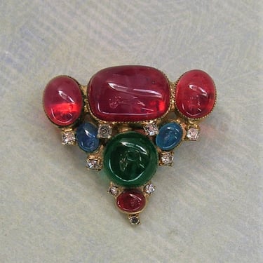 Vintage Hattie Carnegie Brooch Pin, Rare Hattie Carnegie Brooch, Costume Jewelry With Poured Glass and Rhinestones (#4087) 