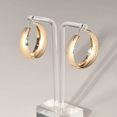 Solid 14K Yellow Gold Hoops, Medium Wide Hoop Earrings, Vintage Jewelry, 40mm 