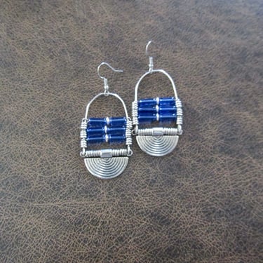 Periwinkle glass and silver ethnic earrings 