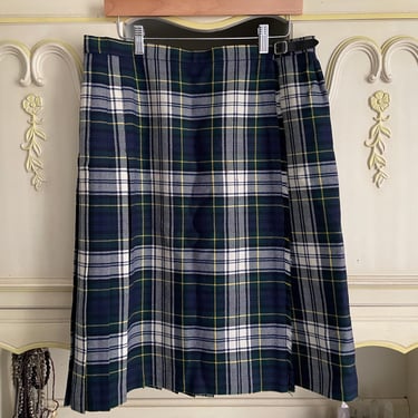 Vintage Scottish kilt, classic navy & green plaid tartan | Jedburrgh Kiltmakers, M/L 10 