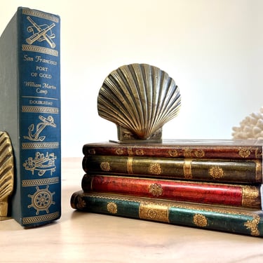 Vintage Brass Clamshell Bookends 