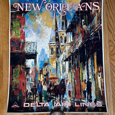 Vintage Poster New Orleans - Delta Air Lines - St. Louis Cathedral - c. 1970's 