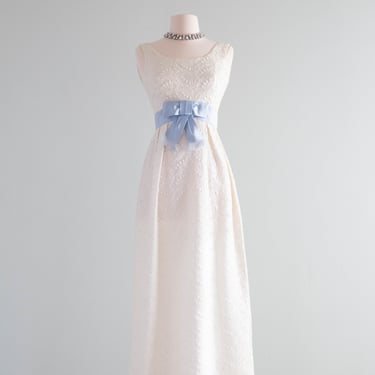 Something Blue...Beautiful 1960's Cotton Eyelet Lace Wedding Gown / XS