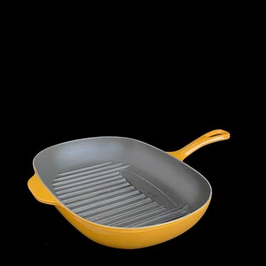 Vintage French Le Creuset Yellow Enameled Cast Iron Grill Pan Skillet 12.5