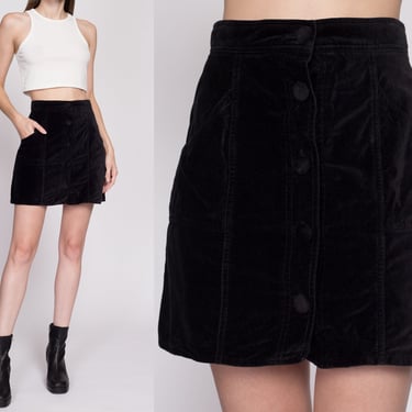 S| 90s Black Velvet Mini Skirt - Small, 26