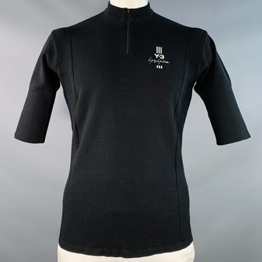 Y-3 Size L Black White Logo Polyester Blend Short Sleeve 1/4 Zip Pullover