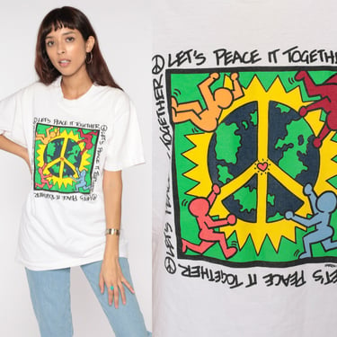 Karen Perez Peace Shirt 90s Let's Peace It Together T Shirt Graphic Print World Peace 1990s Vintage Retro Artist Humanitees Art Medium Large 