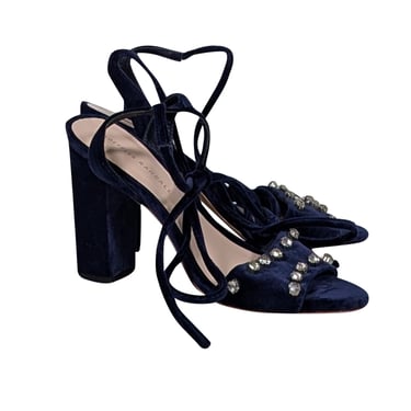 Loeffler Randall - Navy Velvet Open Toe Rhinestone Pumps Sz 8