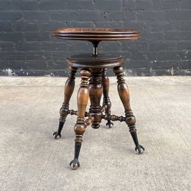 Antique Height Adjustable Piano Stool with Claw Feet, c.1940’s 