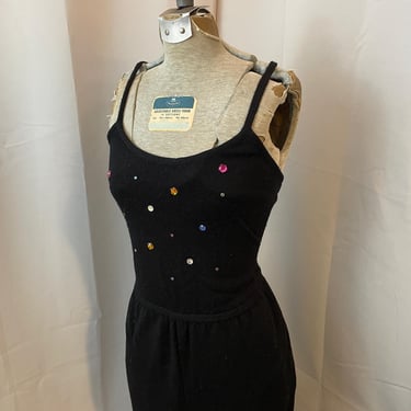 Jumpsuit Party Outfit Rainbow Rhinestones Black Sweater 1980s vintage Kidcore M 