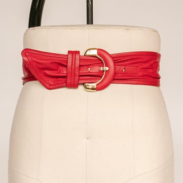 1980s Belt Red Leather Wide Cinch Waist S/M 