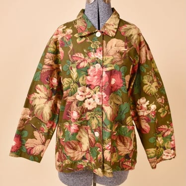 NH-Made Olive Botanical Print Cotton-Blend Jacket by Outside Designworks, L