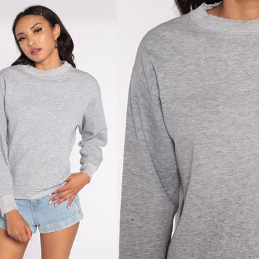 Grey Crewneck Sweatshirt 80s Sweatshirt Plain Shirt Slouchy 1980s Vintage Sweat Shirt Small S 