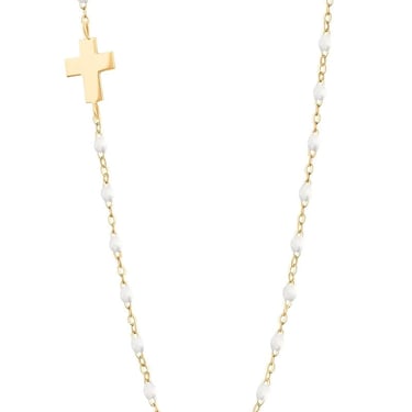 16.5" Side Cross Charm Classic Gigi Necklace - WHITE + YELLOW GOLD