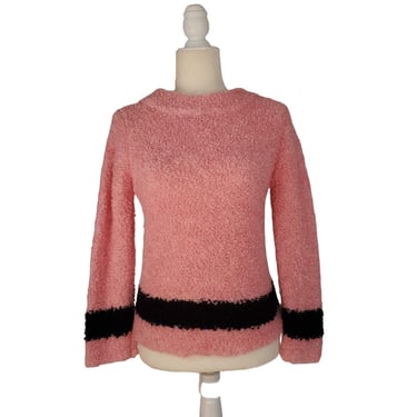 New! Laurie B Mohair Wool Blend Sweater Pullover Pink & Black Stripe Loop Knit S 
