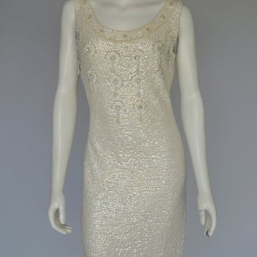 vintage 1960s Mr. Blackwell ivory sequin party dress S/M 