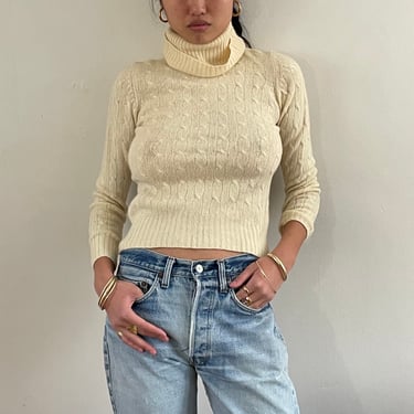 60s cashmere turtleneck sweater / vintage Braemar ivory white