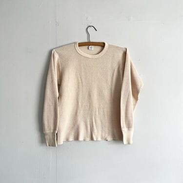 Vintage 70s 80s Womens Waffle Knit Thermal Pink Cream Color Size M 