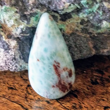 Natural Blue Larimar Cabochon-Rare Blue Gemstone Dominican Republic 33 mm Stone Teardrop Shape~Ocean Blue Gem~JewelsandMetals. 