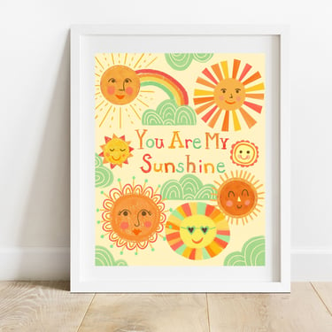 You Are My Sunshine 8 X 10 Art Print/ Kids Sun Collage Illustration/ Smiling Suns Collage Wall Art/ Gender Neutral Celestial Nursery Decor 