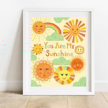 You Are My Sunshine 8 X 10 Art Print/ Kids Sun Collage Illustration/ Smiling Suns Collage Wall Art/ Gender Neutral Celestial Nursery Decor 