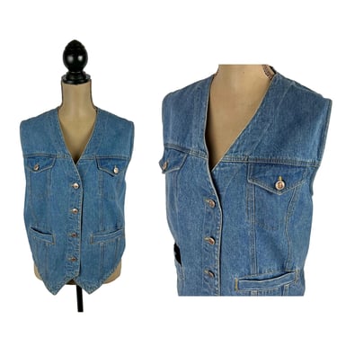 L-XL 90s Y2K Jean Vest, Denim Waistcoat, V Neck Button Up with  Pocket,  Casual Clothes Women, Vintage Plus Size Clothing from BILL BLASS 