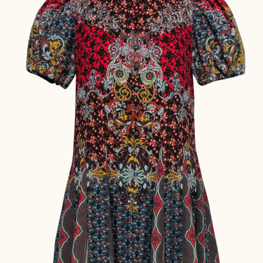 Alice & Olivia - Blue, Red, & Yellow Paisley Print Mini Dress Sz 4