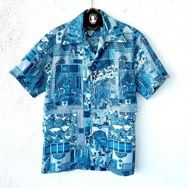 Vintage Hawaiian Persian Shirt Liberty House of Hawaii Large Collar Top 
