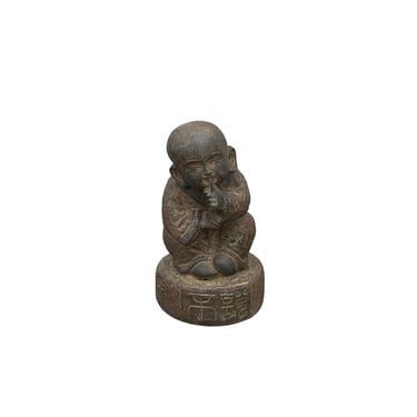 Oriental Gray Stone Little Lohon Monk Covering Mouth Statue ws3633E 