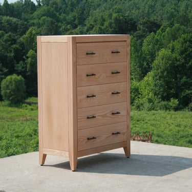 X5510d *Hardwood Chest of 5 Drawers or Dresser, Thick Frame, Inset Drawers,  Flat Panels, 36" wide x 20" deep x 50" tall - natural color 